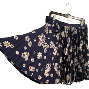 Jason Wu Floral Full Pleated Skirt, Womens 14, Navy Blue & White, NEW with Tags